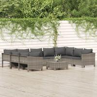 10-delige Loungeset met kussens poly rattan grijs