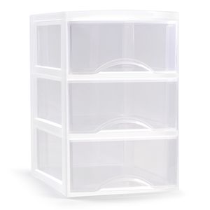 Ladeblokje/bureau organizer met 3x lades - transparant/wit - L18 x B25 x H25 cm - plastic