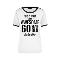 Awesome 60 year / 60 jaar wit/zwart ringer cadeau t-shirt voor dames