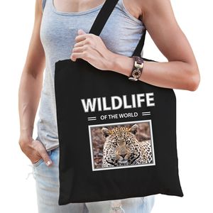 Katoenen tasje Jaguars zwart - wildlife of the world Jaguar cadeau tas