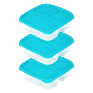 PlasticForte Vershoudbakje - 3x - 3-vaks - 1,2L - meal prep - herbruikbaar - blauw