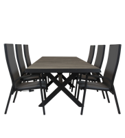 Qopps Ottowa uitschuif tafel 205/265 x 100 antraciet met Victory verstelbare tuinstoel