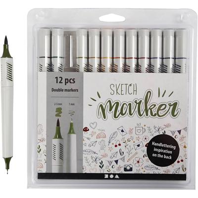 Creativ Company Tekenstiften, lijndikte 1+2-5 mm, pastelkleuren, 12 stuk/ 1 doos