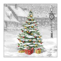 Kerst thema servetten - 60x st - 33 x 33 cm - winter - kerstboom - thumbnail