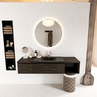 MONDIAZ BUKLA 160cm badmeubel met open module 40 rechts kleur Dark Brown met 2 lades. Wastafel CLOUD midden 1 kraangat kleur Urban.