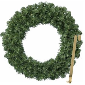 Kerstkrans 50 cm - groen - met gouden hanger/ophanghaak - kerstversiering