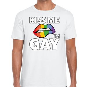 Gay pride Kiss me i am gay t-shirt wit heren 2XL  -