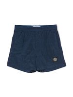 Stone Island Junior crinkled logo-patch shorts - Bleu