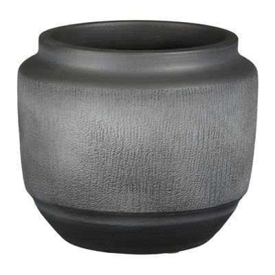 Plantenpot/bloempot Aveiro terracotta zwart met relief patroon - D21/H17 cm
