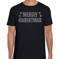 Glitter kersttrui t-shirt - zwart - voor heren - Merry Christmas - glitter steentjes