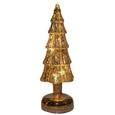 Kerstboom beeldje - goud - met LED licht - 27 cm - glas - decoratie kerstboompje Kerstboom beeldje - goud - met LED licht - 27 cm - glas - decoratie kerstboompje