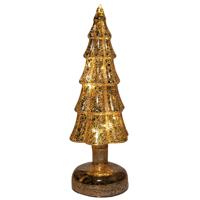 Kerstboom beeldje - goud - met LED licht - 27 cm - glas - decoratie kerstboompje