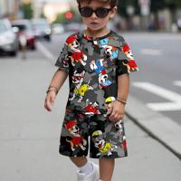 Boys' Cartoon Bear Print Short Sleeve Shirt and Shorts Set Multicolor-2 / 4Y