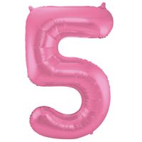 Folie ballon van cijfer 5 in het roze 86 cm