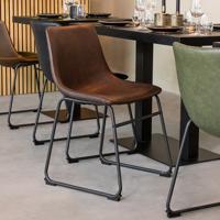 LABEL51 Eetkamerstoel Risto - Bruin - Kunstleder - Zwart Metalen Frame