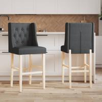 Barstoelen 2 st massief rubberhout en stof - thumbnail