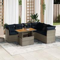 7-delige Loungeset met kussens poly rattan grijs