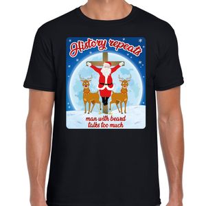 Fout kerst t-shirt history repeats zwart voor heren