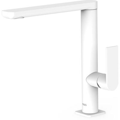 Wastafelkraan Tres Loft | Opbouw | Draaibare uitloop | Mengkraan | Hoog model | 1-hendel | Rond | Wit mat