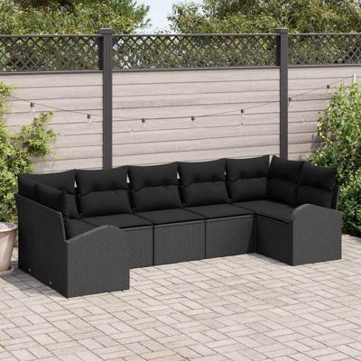 Tuinbankenset met kussen met opslag 7 pcs Zwart poly rattan