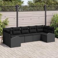 Tuinbankenset met kussen met opslag 7 pcs Zwart poly rattan