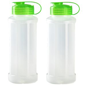 2x stuks kunststof waterflessen 1100 ml transparant met dop groen