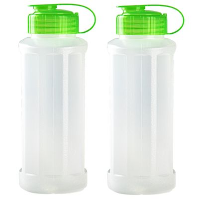 2x stuks kunststof waterflessen 1100 ml transparant met dop groen