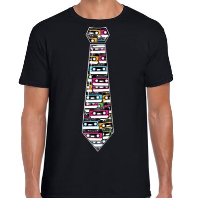 Cadeau T-shirt voor heren - cassettebandje stropdas - zwart - muziek fan