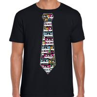 Cadeau T-shirt voor heren - cassettebandje stropdas - zwart - muziek fan