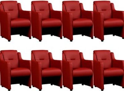 Set van 8 Rode leren landelijke eetkamerfauteuils Mass - Toledo Leer Red (rood leer)