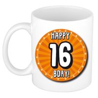 Verjaardag cadeau mok 16 jaar - oranje - wiel - 300 ml - keramiek