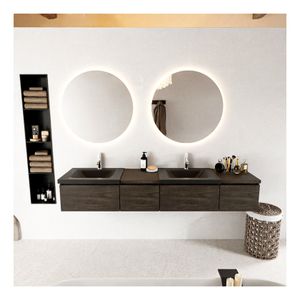 Mondiaz Bukla 200cm badmeubel met module 40 links kleur dark brown met 4 lades en wastafel dubbel 2 kraangaten kleur urban