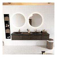 Mondiaz Bukla 200cm badmeubel met module 40 links kleur dark brown met 4 lades en wastafel dubbel 2 kraangaten kleur urban