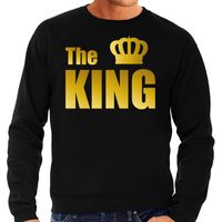 The king zwart trui / sweater met gouden tekst en kroon voor heren 2XL  - - thumbnail