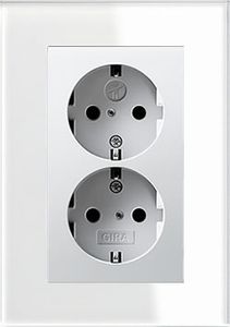 Dubbel stopcontact wit glanzend met Gira esprit wit glas afdekraam recht