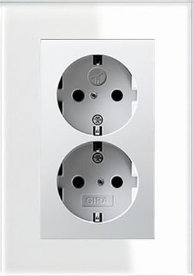Dubbel stopcontact wit glanzend met Gira esprit wit glas afdekraam recht