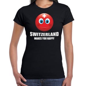 Switzerland makes you happy landen t-shirt Zwitserland zwart voor dames met emoticon