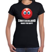 Switzerland makes you happy landen t-shirt Zwitserland zwart voor dames met emoticon