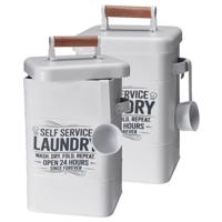 Wasmiddel/tablet bewaarblik - 2x - metaal - wit - met deksel en maatschep - 18 x 16 x 30 cm