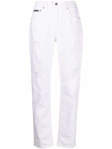 Dolce & Gabbana jean boyfriend à effet usé - Blanc