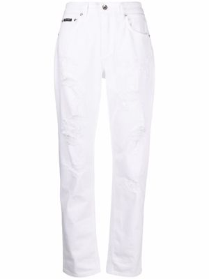 Dolce & Gabbana jean boyfriend à effet usé - Blanc