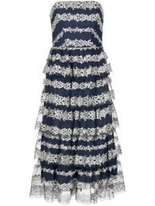 Marchesa Notte robe mi-longue à broderies - Bleu