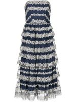 Marchesa Notte robe mi-longue à broderies - Bleu