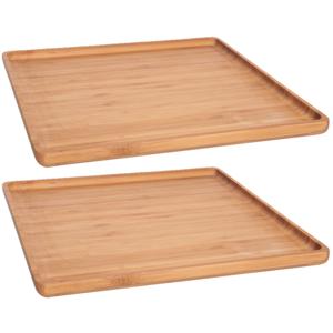 Serveerplank met opstaande rand - Set van 2x stuks - bamboe hout - 26 x 26 cm