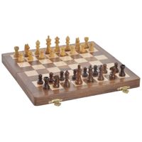 Houten schaakspel in kist/koffer 25 x 25 cm - thumbnail