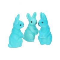 Kleine decoratie paashaasjes - blauw - 5 cm - set 3x stuks - polyester