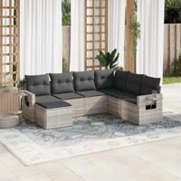7-delige Loungeset met kussens poly rattan lichtgrijs