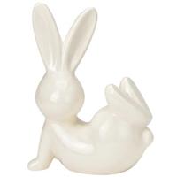 Decoratie beeld paashaas - zittend - wit - 18 cm - haas / konijn - paasdecoratie
