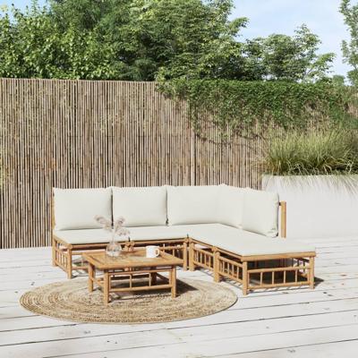 6-delige Loungeset met kussens bamboe crèmewit