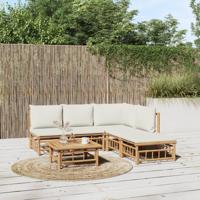 6-delige Loungeset met kussens bamboe crèmewit